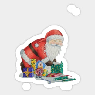 Cute santa with toys wrapping gifts for christmas Sticker